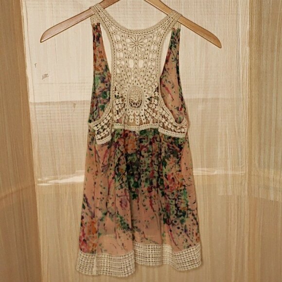 Collective Concepts Womens Floral Boho Flowy Tank With Crochet Detail Medium - Picture 2 of 7